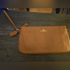 COACH CROSSGRAIN LEATHER LARGE CORNER ZIP WRISTLET POUCH WALLET CLUTCH